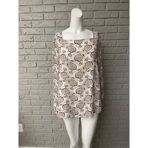 Loft Women Long Sleeve Floral Print Square Neckline Blouse Size M